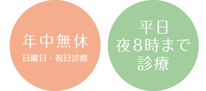 年中無休　平日 夜8時まで診療